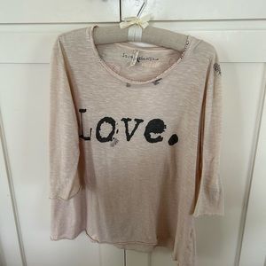 Magnolia Pearl TShirt. A lot of distressing and hand sewn details. 3/4 sleeves